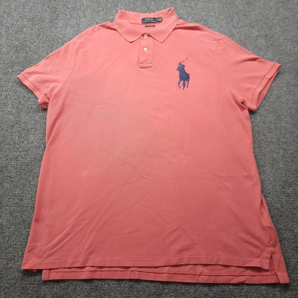 Polo Ralph Lauren Big Pony Custom Slim Fit Mesh Polo Shirt Coral Pink XXL 3